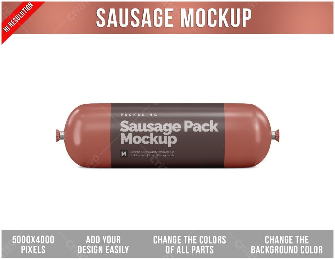 Mockup Realista de Embalagem para Salsicha em Marrom e Bege