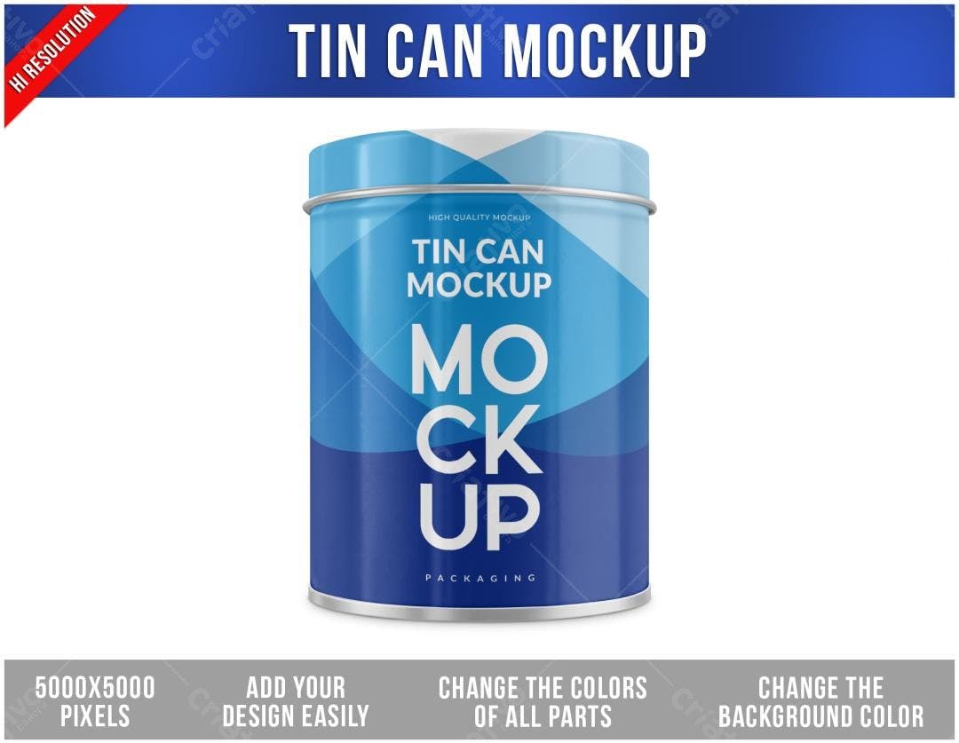 Mockup Realista de Lata Metálica Azul