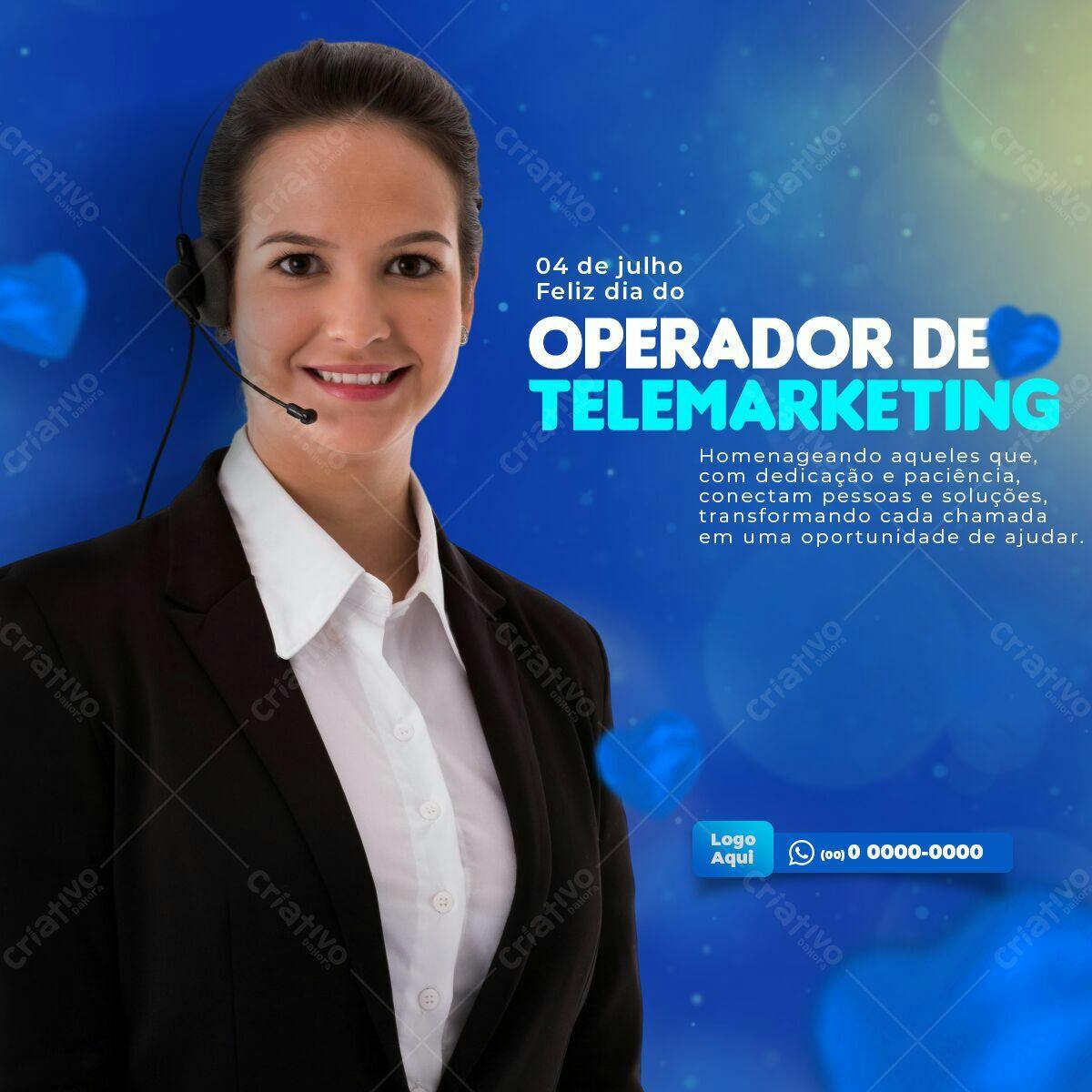 Post para o Dia do Operador de Telemarketing PSD Editável