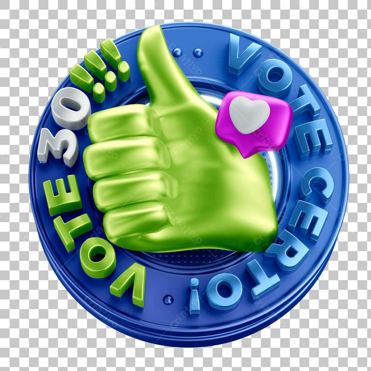Selo 3D de votação verde e azul metálico