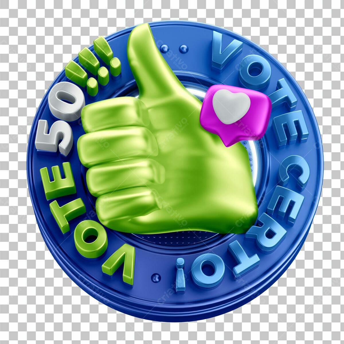Selo 3D de votação com polegar verde e azul