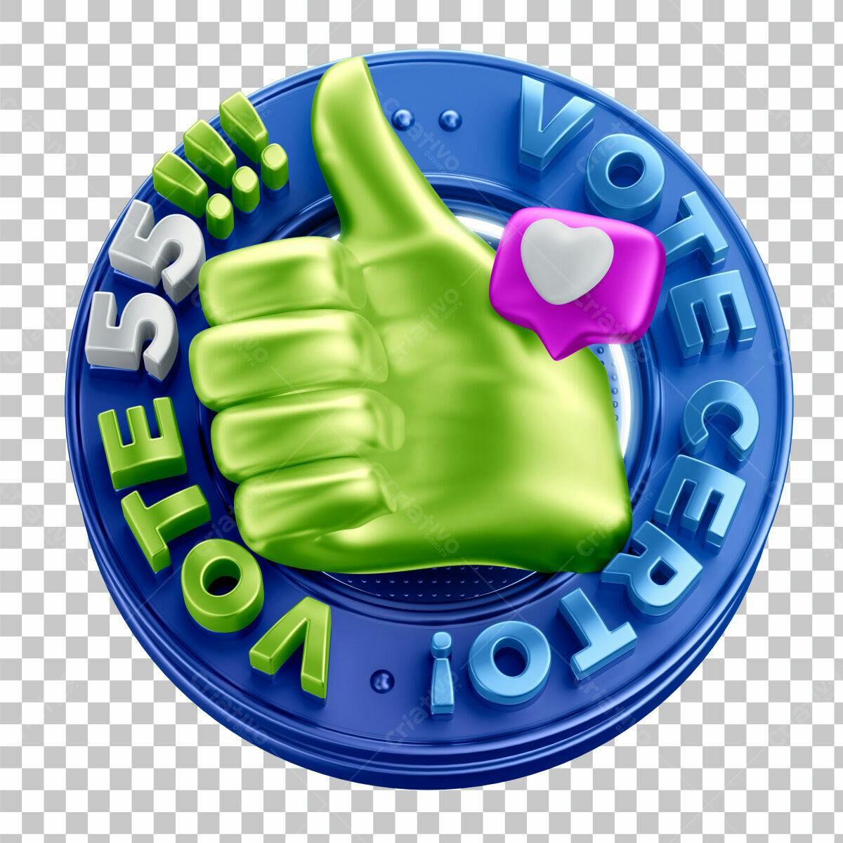 Selo 3D de votação com polegar verde e azul