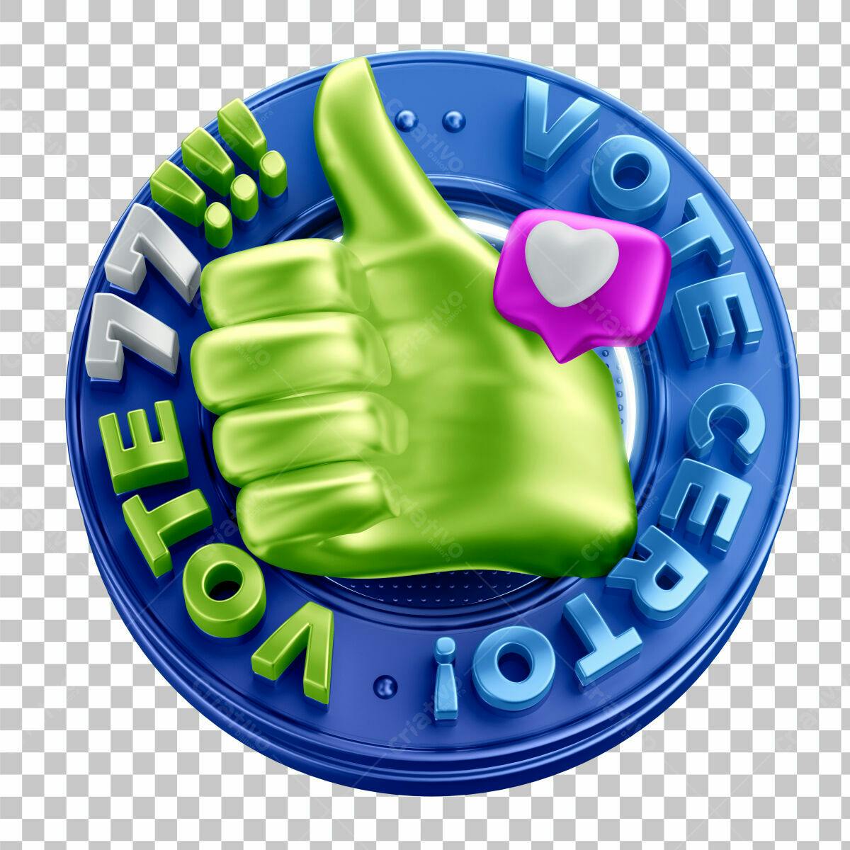 Selo 3D de votação verde e azul metálico