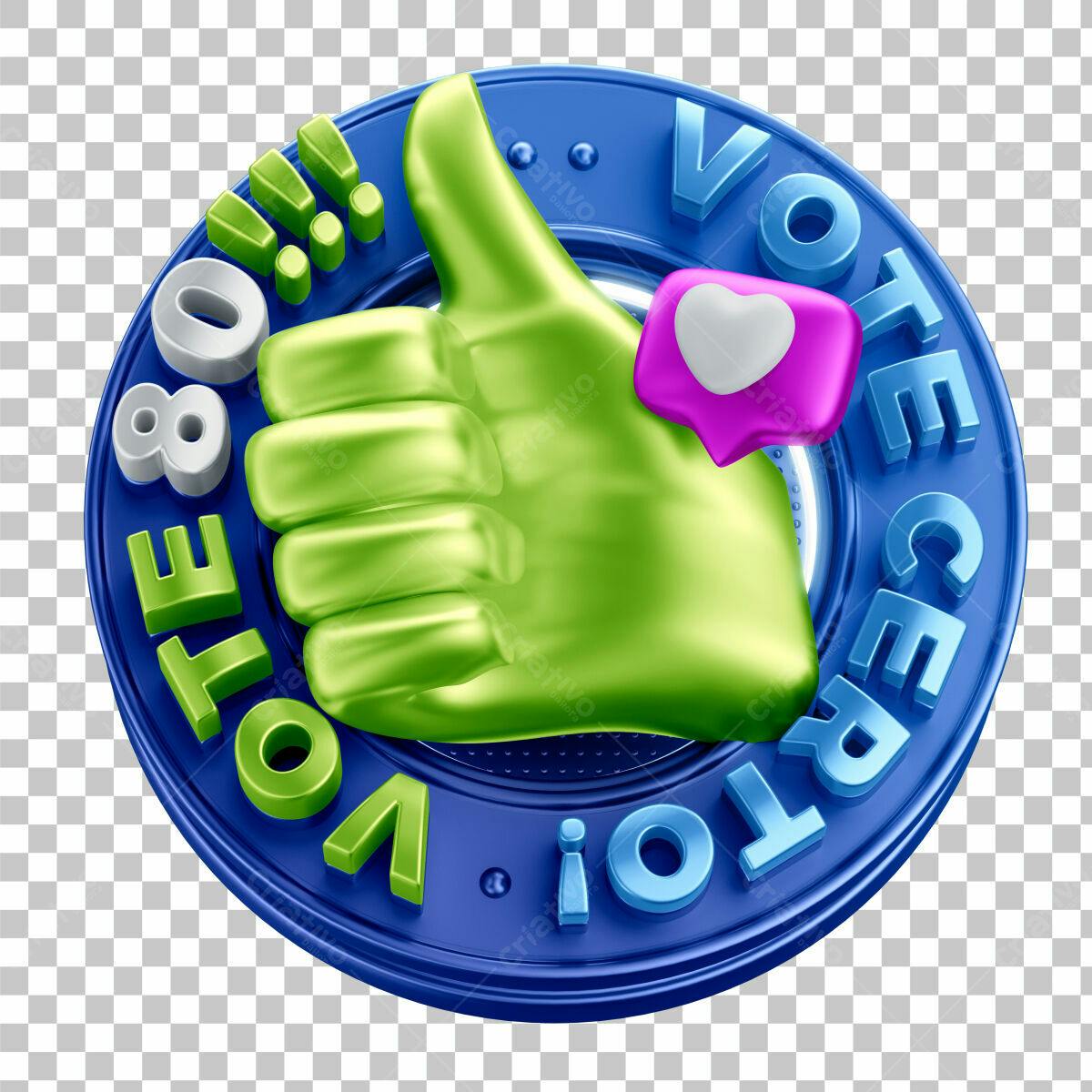 Selo 3D de votação com polegar verde e azul