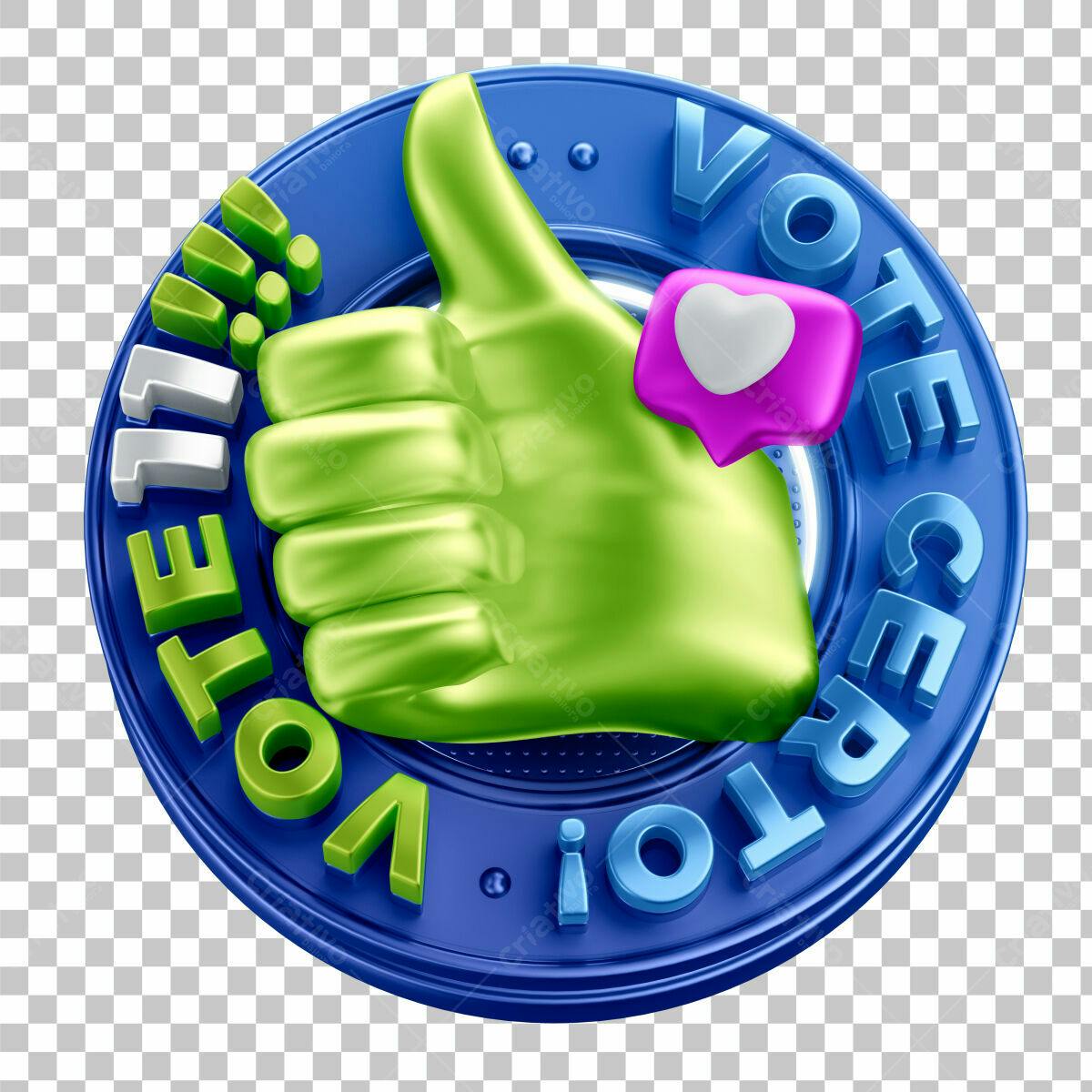 Selo 3D de votação verde e azul metálico