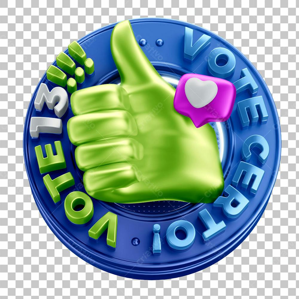 Selo 3D Campanha Política Vote Certo Vote 13 Com Fundo Transparente 2