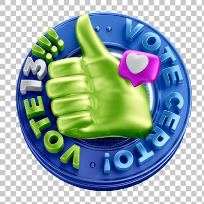 Selo 3D Campanha Política Vote Certo Vote 13 Com Fundo Transparente 2
