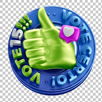 Selo 3D Campanha Política Vote Certo Vote 15 Com Fundo Transparente 2