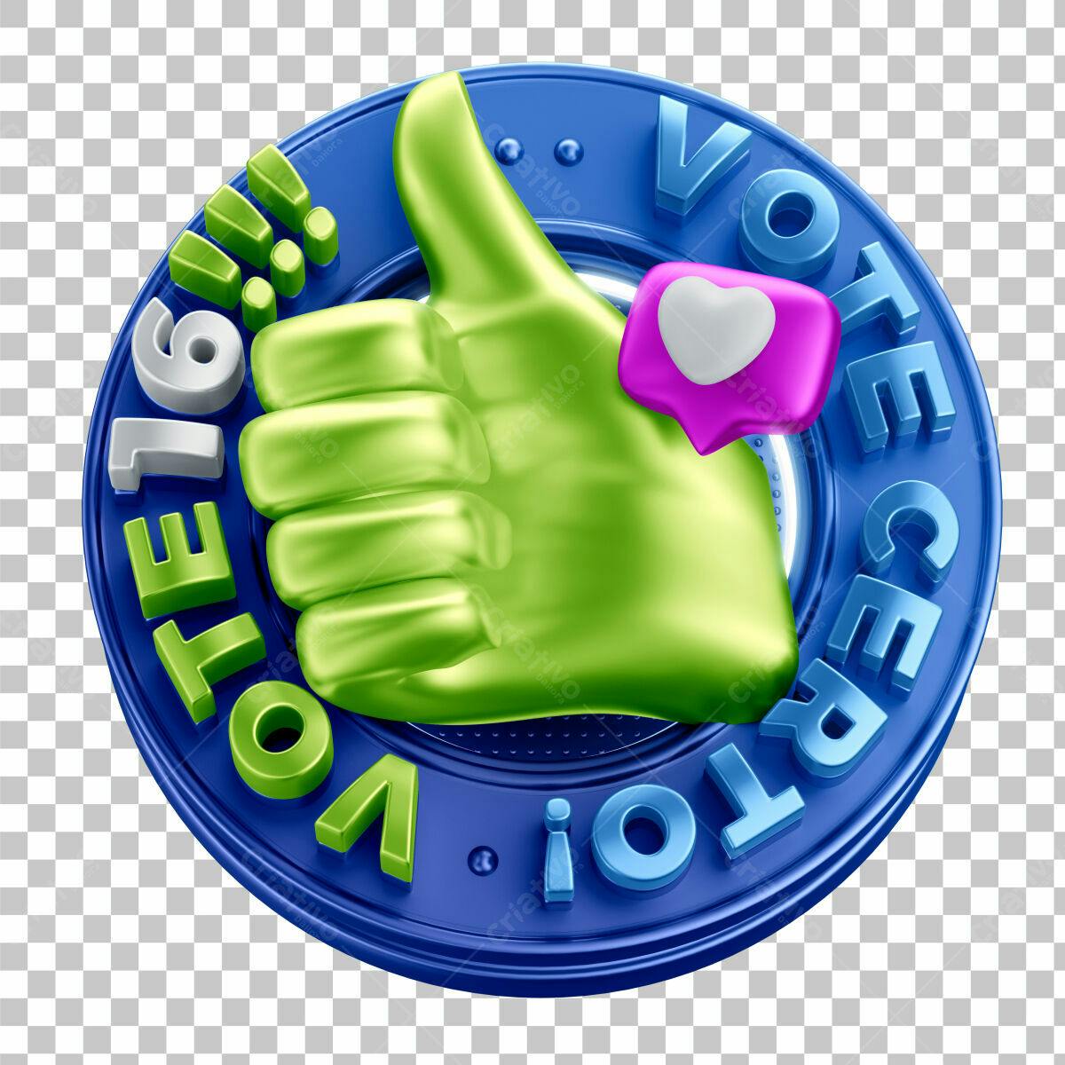 Selo 3D de votação verde e azul metálico