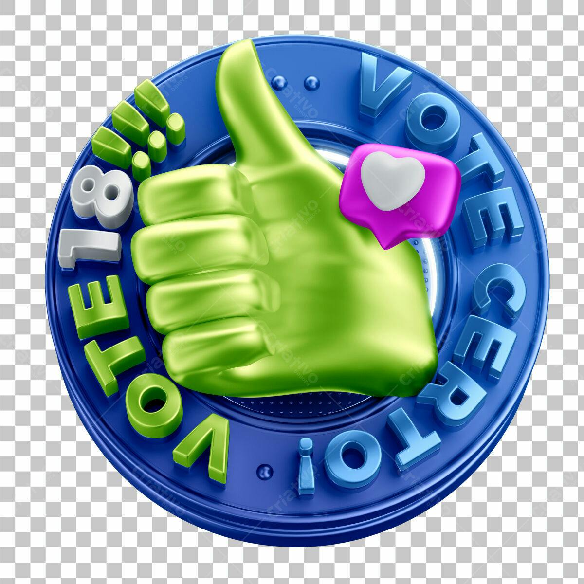Selo 3D de votação com polegar verde e azul
