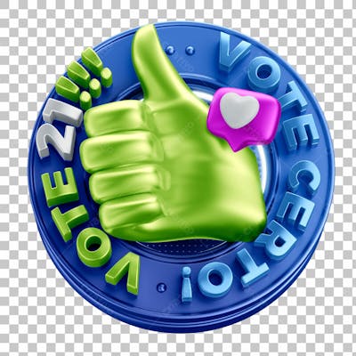 Selo 3D Campanha Política Vote Certo Vote 21 Com Fundo Transparente 2
