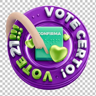 Selo 3d campanha política vote certo vote 21 com fundo transparente