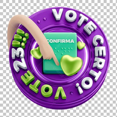 Selo 3D Campanha Política Vote Certo Vote 23 Com Fundo Transparente