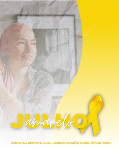 Post Instagram Julho Amarelo Combate ao Câncer Ósseo Editável no Canva