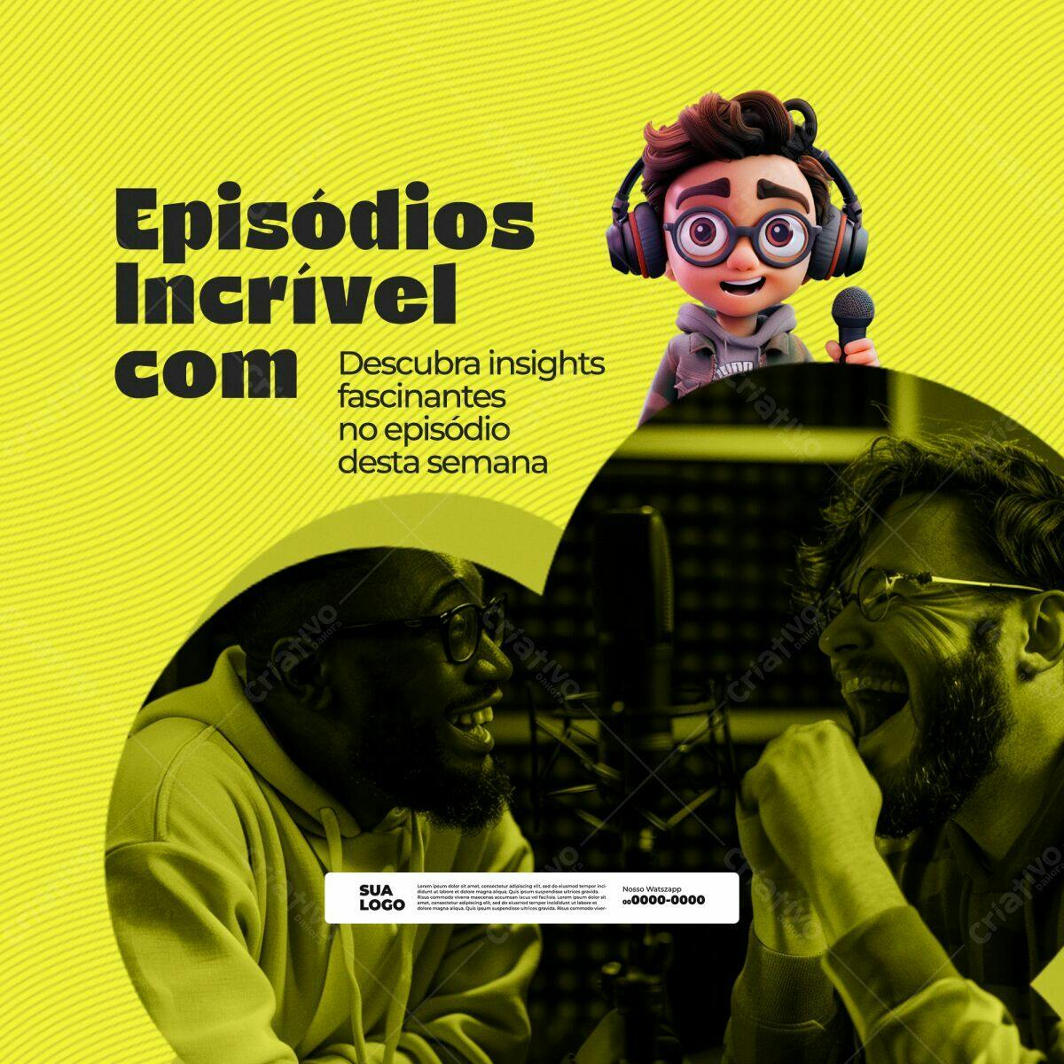 Flyer Podcast Episódio Incrível PSD Editável