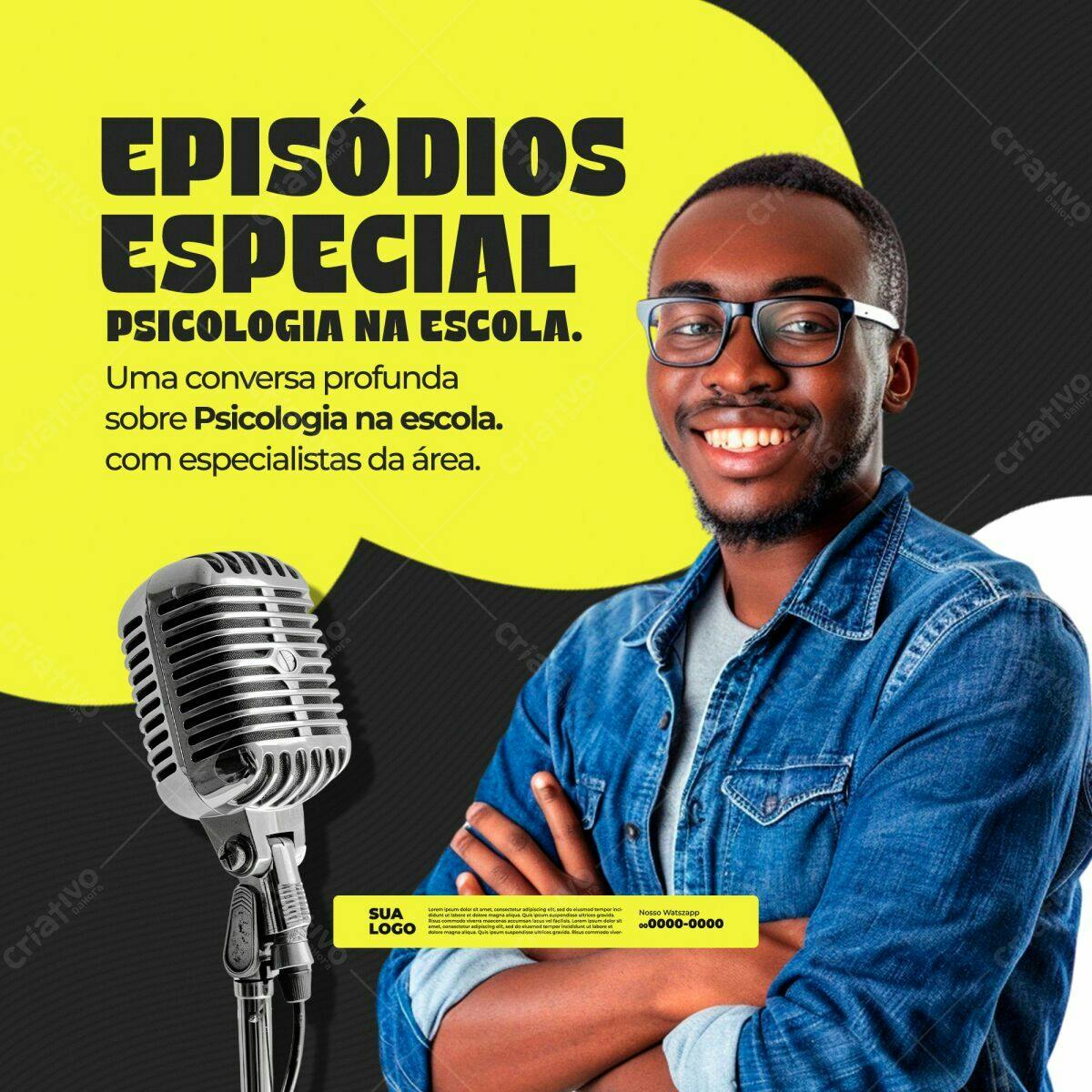 Flyer para Podcast Psicologia na Escola PSD Editável
