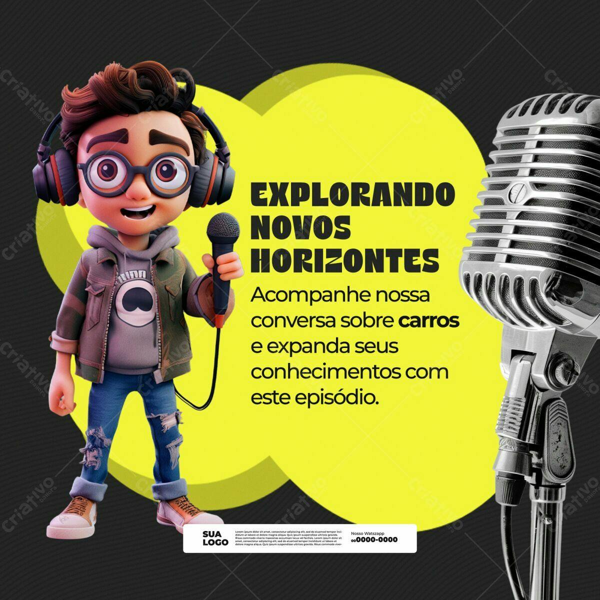 Flyer Podcast sobre Carros PSD Editável
