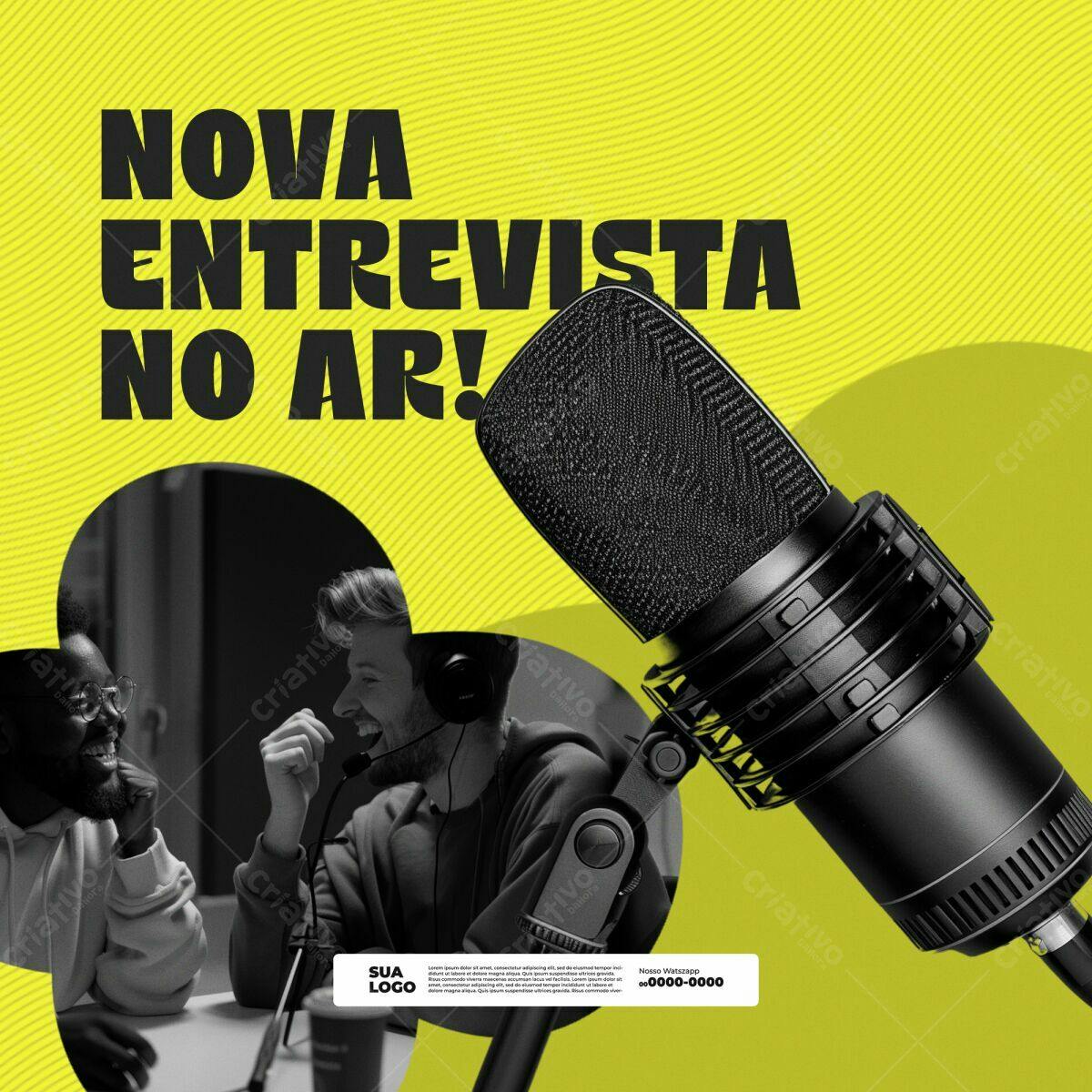 Flyer Podcast Nova Entrevista no Ar PSD Editável