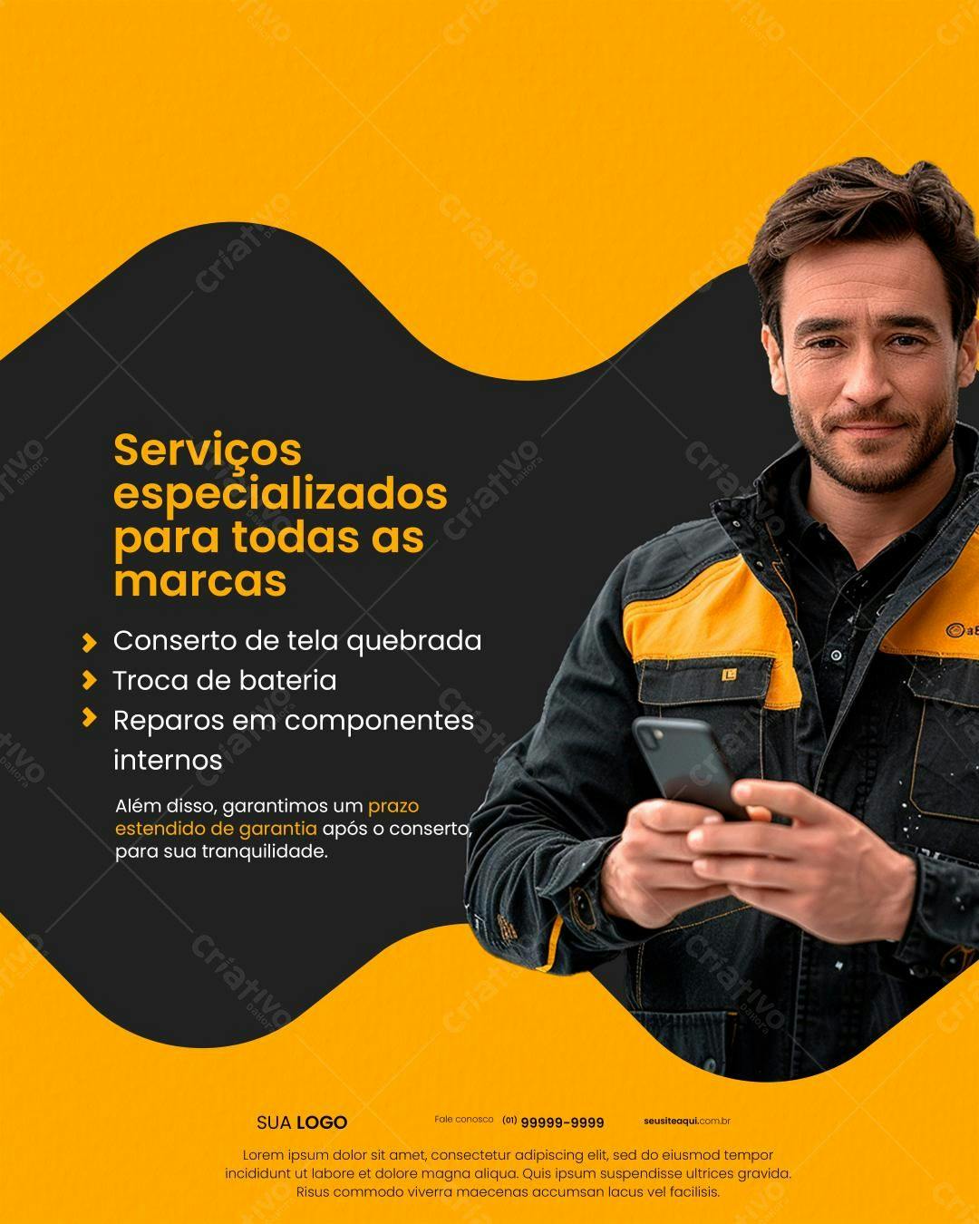 Flyer para Serviços de Conserto de Celulares PSD Editável