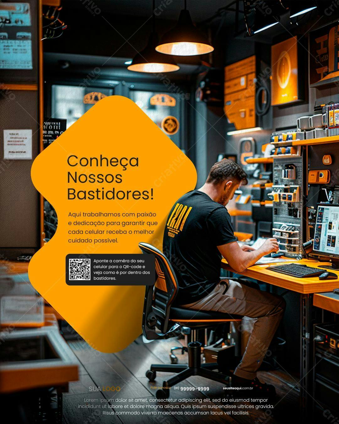 Flyer Conheça Nossos Bastidores PSD Editável