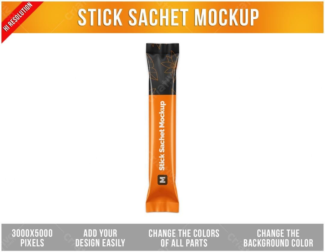Mockup de Sachê de Pó Laranja e Preto