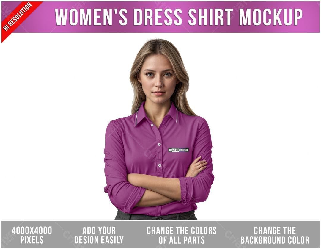 Mockup Camisa Social Feminina: Realista, Roxa