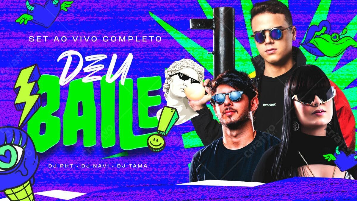 Flyer Festa Eletrônica Deu Baile PSD Editável