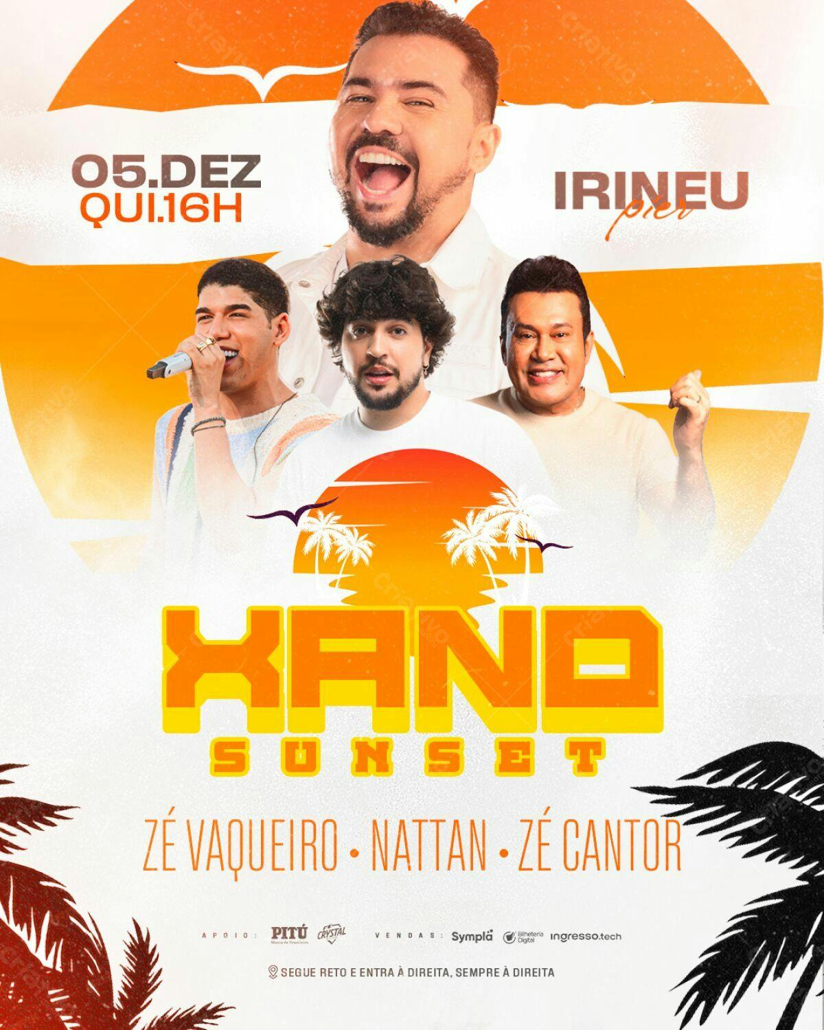 Flyer para Show Xand Sunset com Zé Vaqueiro, Nattan e Zé Cantor PSD Editável