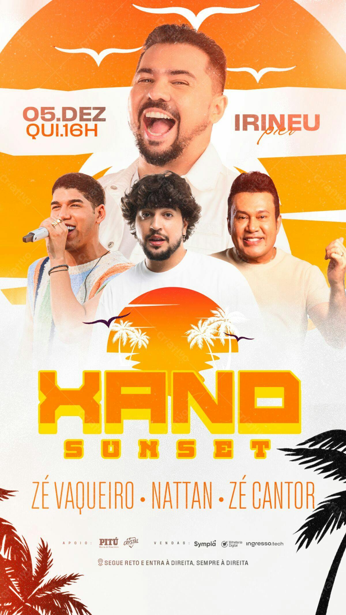 Flyer para Show Xand Sunset com Zé Vaqueiro, Nattan e Zé Cantor PSD Editável