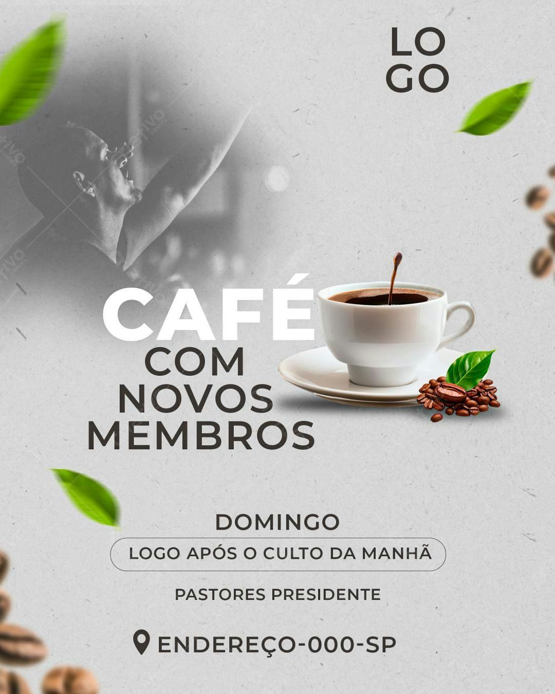 Flyer Igreja Café com Novos Membros PSD Editável