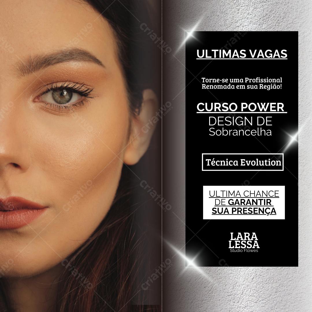 Template de divulgação de curso Design de Sobrancelhas preto e dourado Editável no Canva