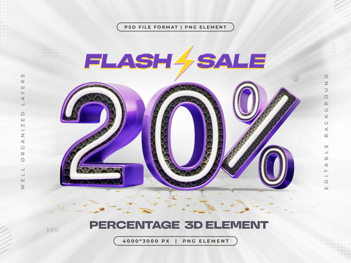 Banner Flash Sale 20% PSD Editável