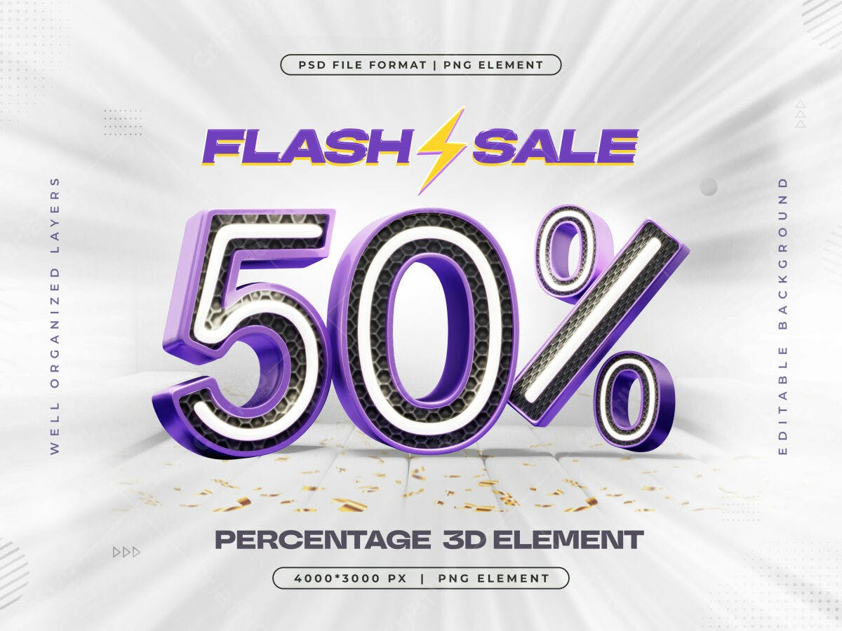 Banner Flash Sale 50% PSD Editável