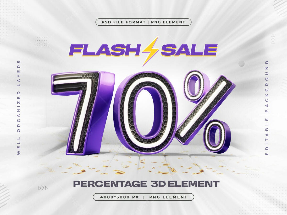 Banner Flash Sale 70% Desconto PSD Editável