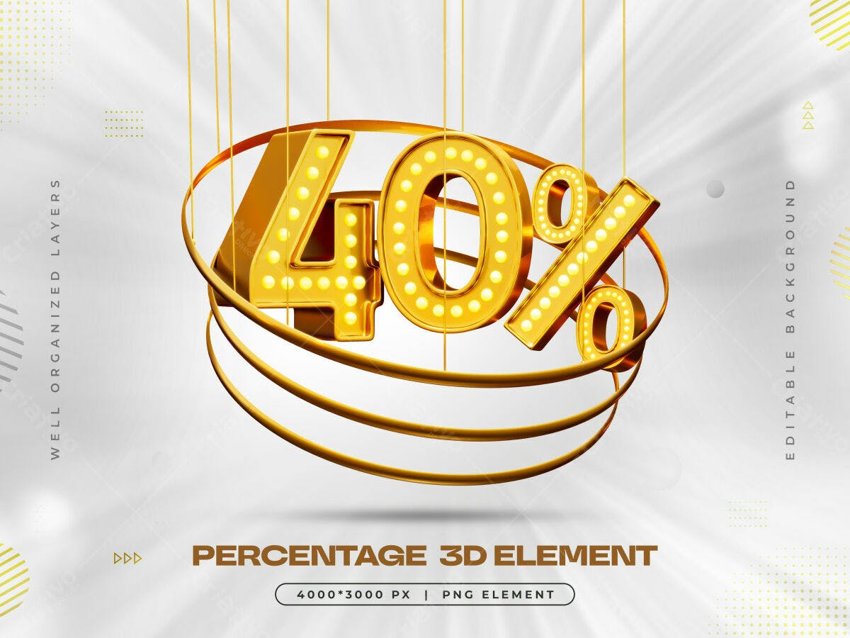 Elemento 3D 40% de Desconto PSD Editável