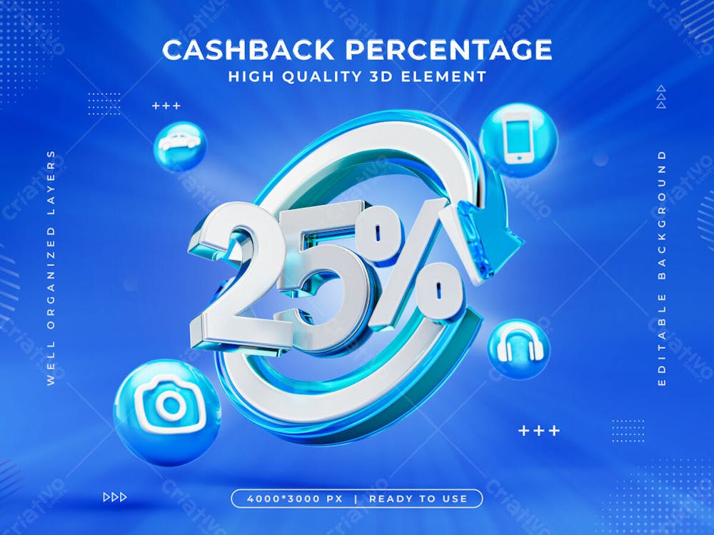 25 Percent Cashback Icon Isolated 3D Render Illustration