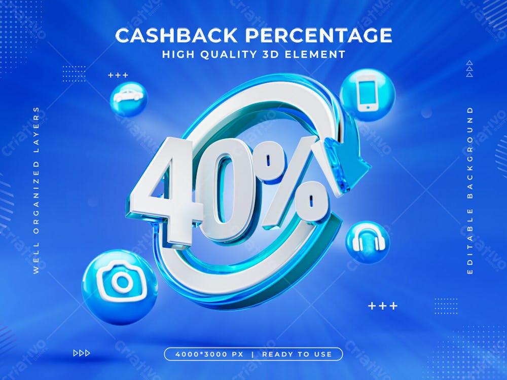 40 Percent Cashback Icon Isolated 3D Render Illustration