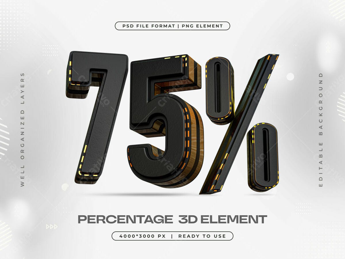 Elemento 3D 75% Desconto PSD Editável