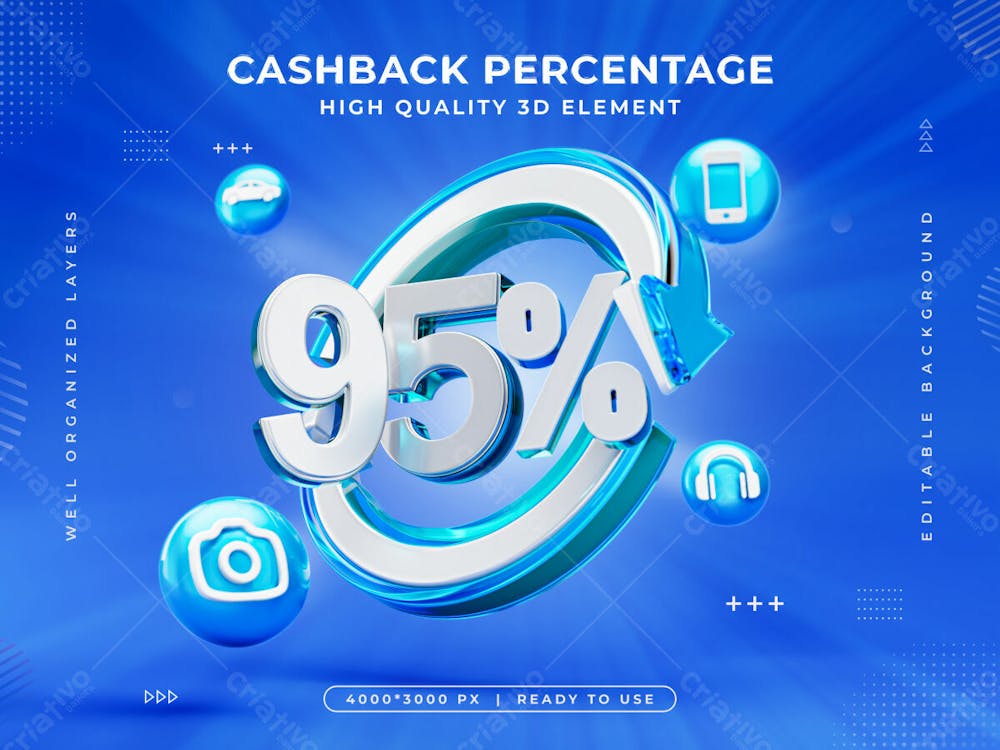 95 Percent Cashback Icon Isolated 3D Render Illustration