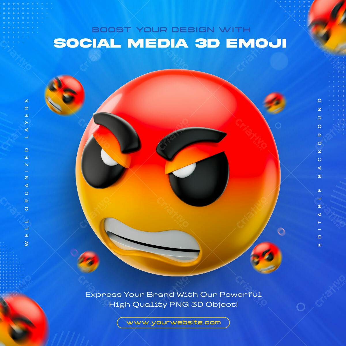Background Social Media 3D Emoji PSD Editável