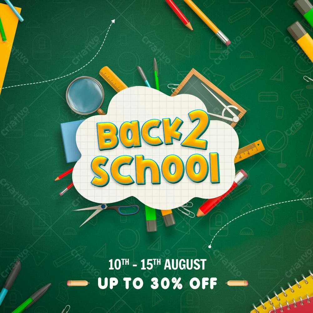 Back To School Sale Post Design Template With Education Elements