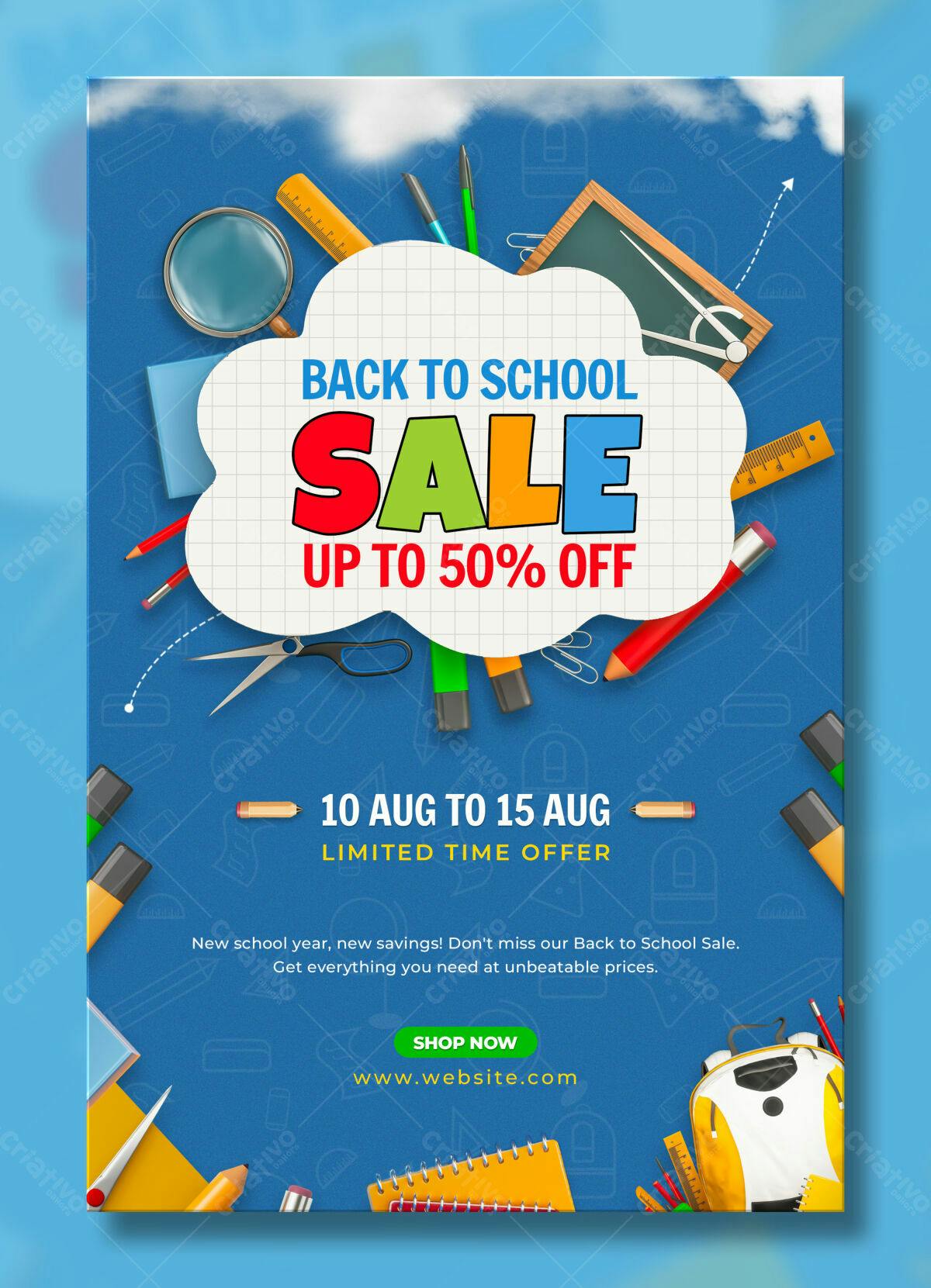 Flyer Back to School Sale PSD Editável