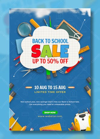 Back to school sale poster with colorful pencils and elements