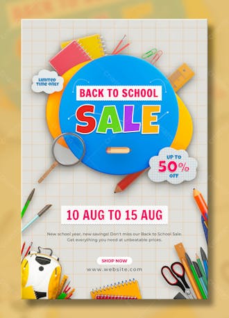 Back to school sale poster with colorful pencils and elements
