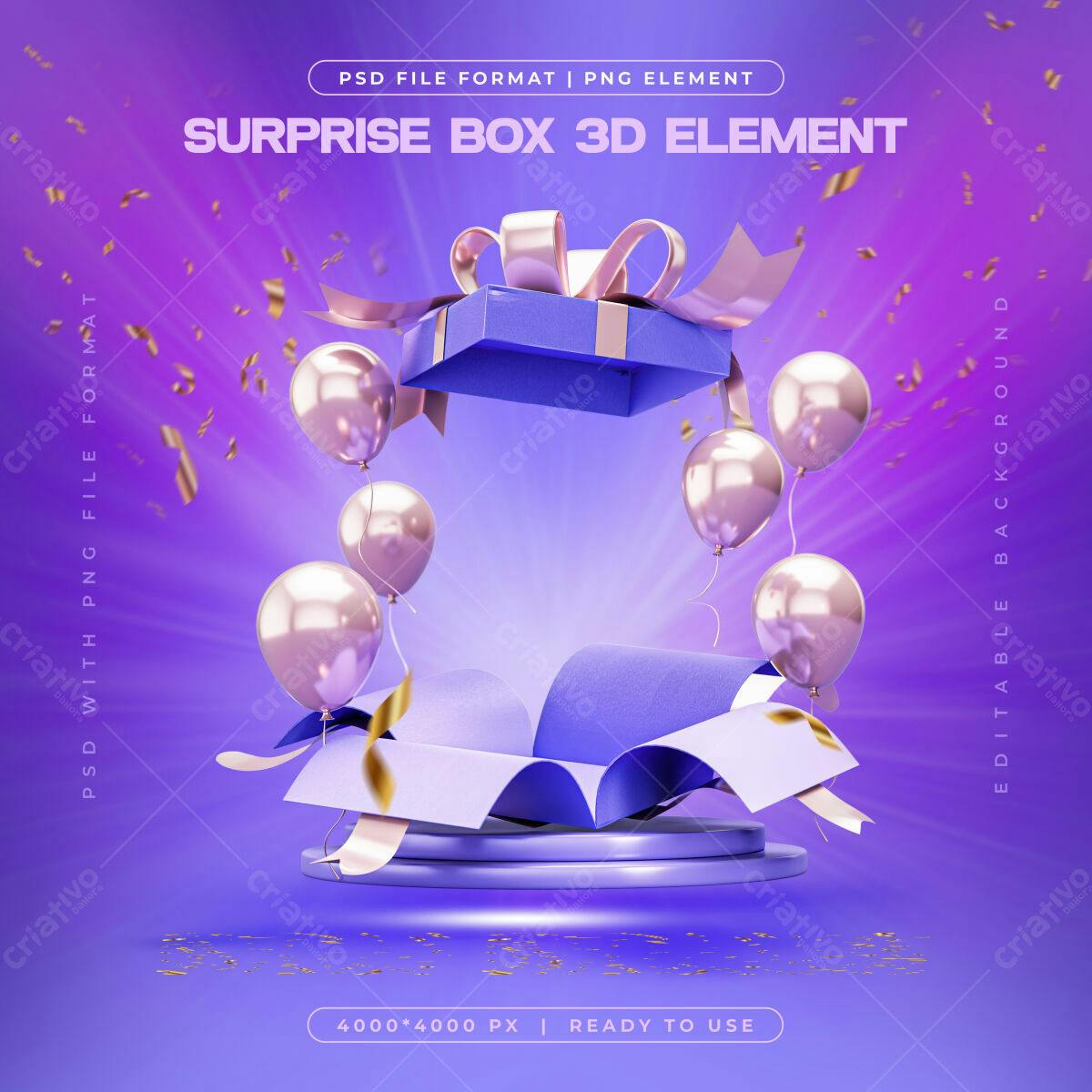 Elementos 3D Caixa Surpresa PSD Editável