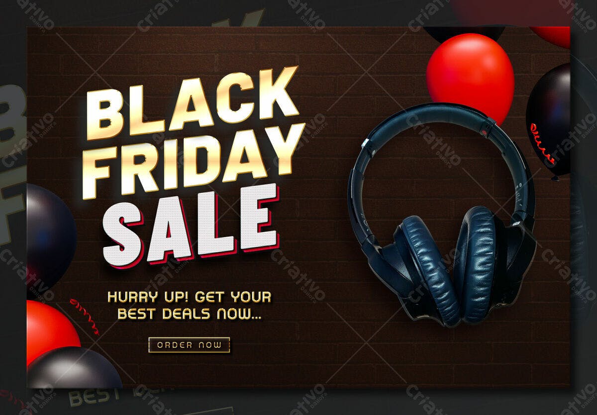 Banner Black Friday com Fones de Ouvido PSD Editável