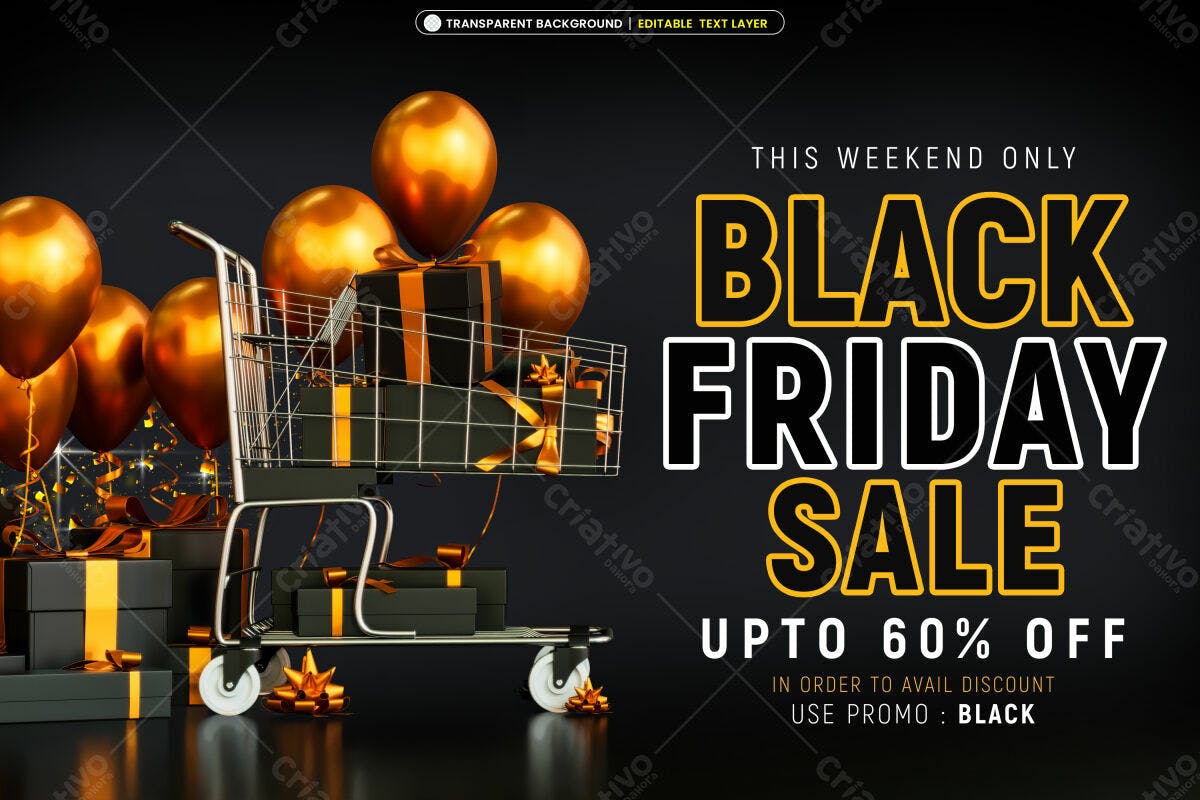 Flyer Black Friday com Carrinho de Compras PSD Editável