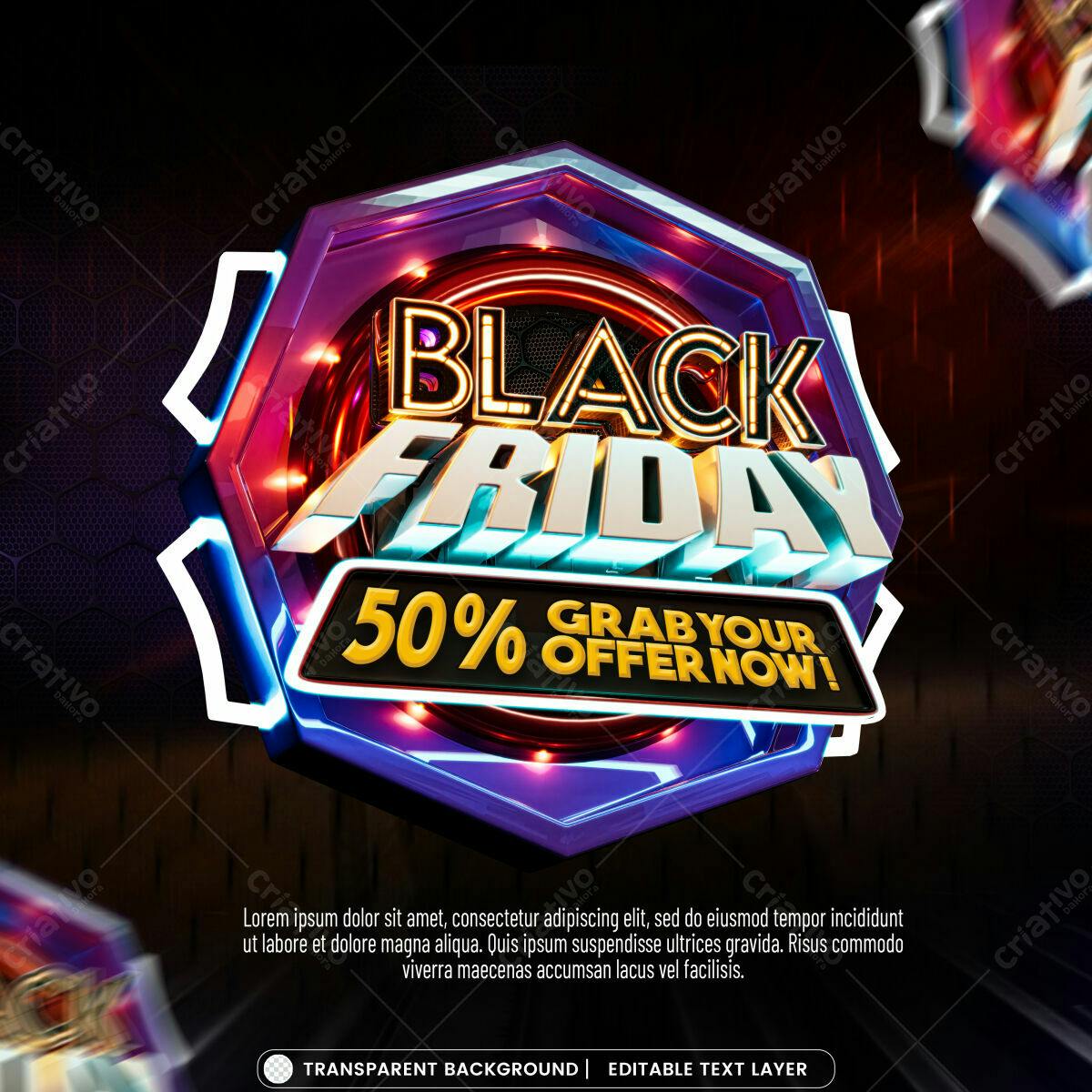 Banner Black Friday 50% off PSD Editável