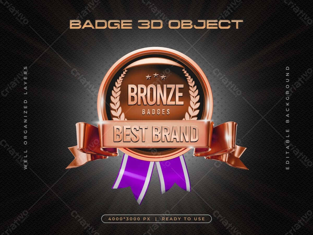 Badge 3D em Bronze PSD Editável