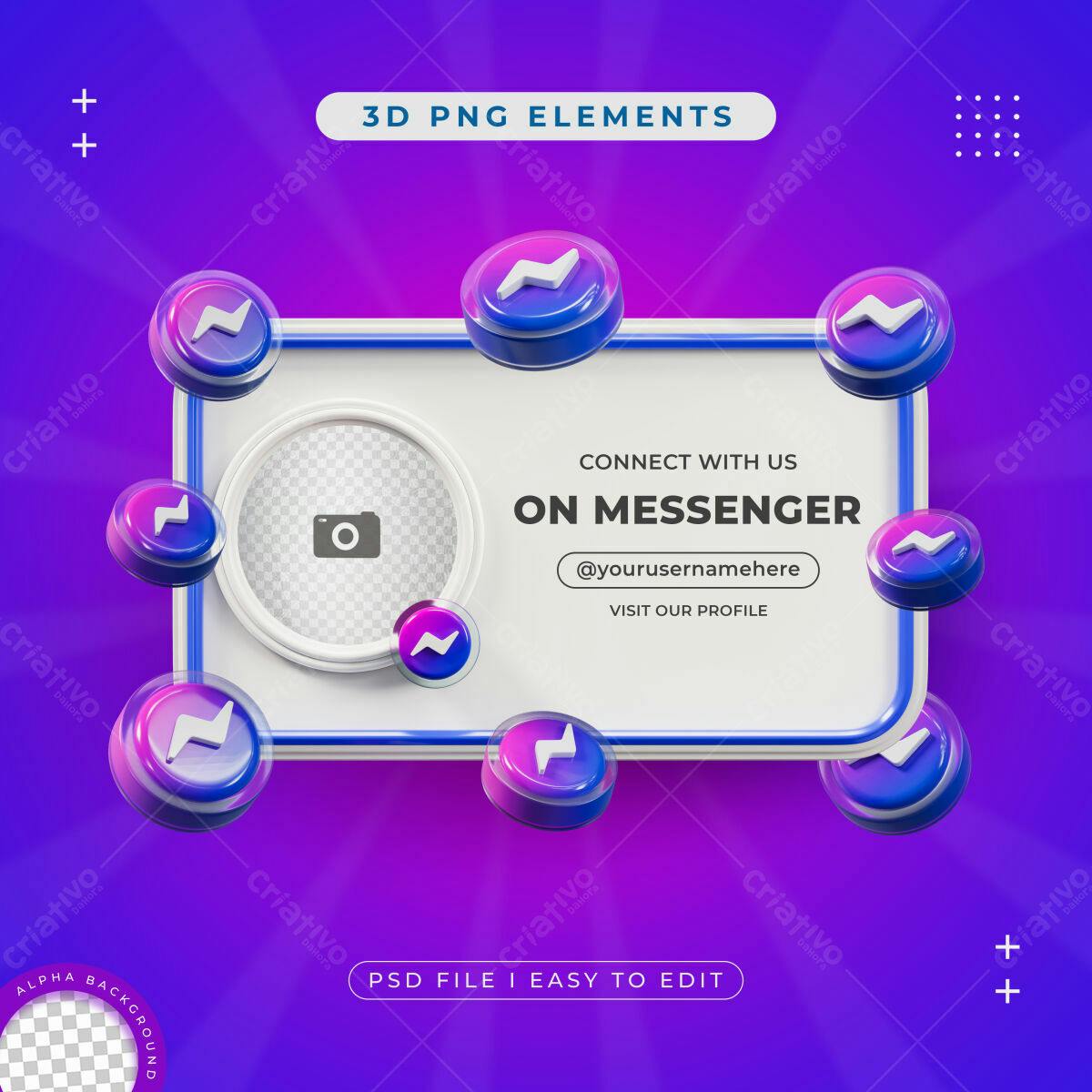 Post para Mídias Sociais com Ícones 3D Messenger PSD Editável